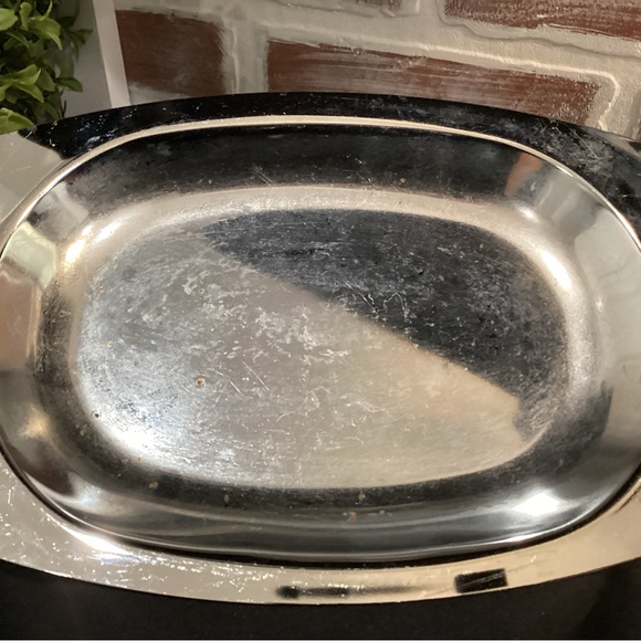 Vintage Silver Metal Kromex Serving Tray with Gold Metal Accent Handles - Picture 5 of 10